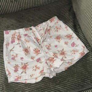 American Eagle Outfitters White and Pink Floral High Waist Shorts